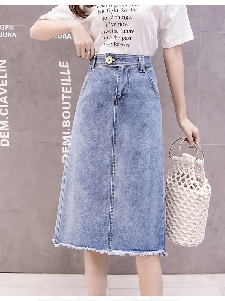 JUJULAND женская джинсовая юбка А силуэта до колена Однотонная классический стиль