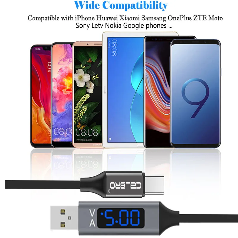 Быстрая зарядка светодиодный кабель с цифровым дисплеем Usb type C для зарядки шнур