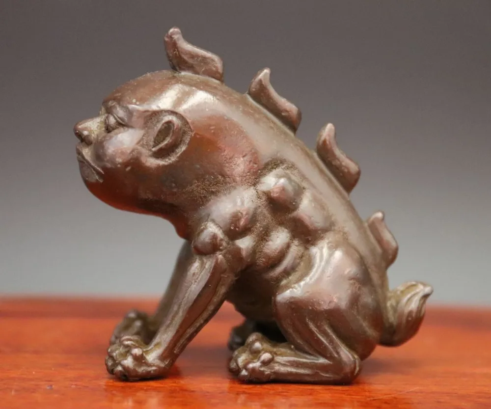 7 см китайский красный Медь Фэншуй животных Собака Лев килинский Дракон Статуя