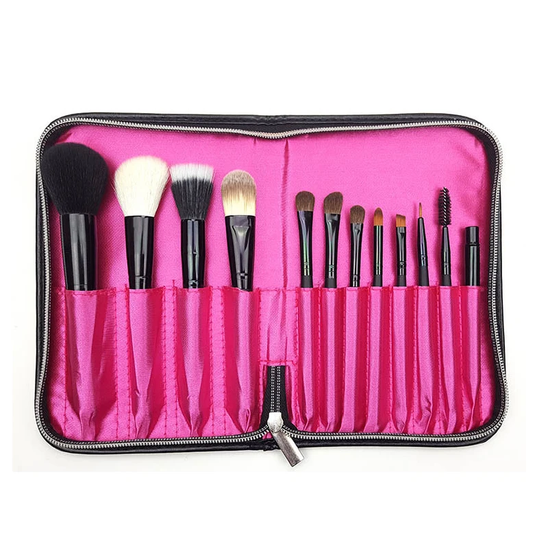 Черный держатель для кистей макияжа с 12 карманами чехол сумка на молнии ремень