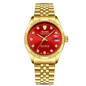 TEVISE Top Brand Luxury Gold Full Steel Business Men Automatic Watch Man Tourbillon Mechanical Movem