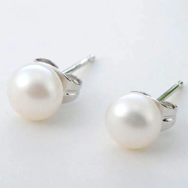 Женские серьги гвоздики из серебра 925 пробы с натуральным пресноводным жемчугом 4