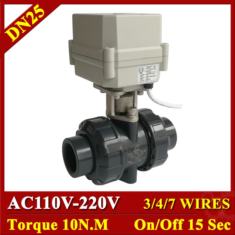 

Tsai Fan BSP / NPT 1" UPVC Electric Shut Off Valve AC110-230V 3/4/7 Wires 2 Way DN25 Actuator Operated Valve For Water HVAC