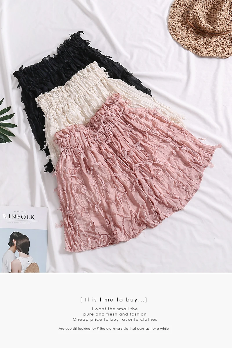 ALPHALMODA Летняя женская шифоновая новая юбка с кисточками, универсальная эластичная резинка на талии, модная Милая Мини-Юбка со складками