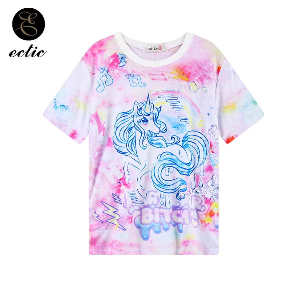 Музыка Единорог Tie Dye футболки Vetement Femme 2019 Ulzzang Harajuku Kawaii одежда пуловер Плюс