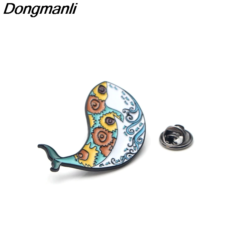 P3091 Dongmanli милый КИТ Искусство Ван Гог волна креативные металлические эмалированные булавки и броши для женщин мужчин нагрудные булавки рюкзак шляпа значок