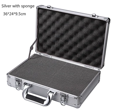 silver with sponge Алюминиевый портфель для хранения, переноска ручных инструментов, коробка с замком, аксессуары, органайзер, ящик для инструментов, портативный ручной Багаж - Цвет: silver with sponge