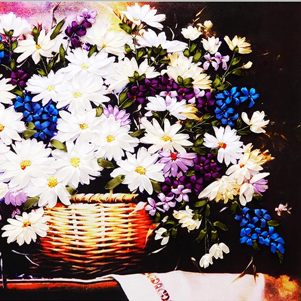 DIY Вышивка Цветы-лента с маргаритками набор крестиков цветные принты шитье