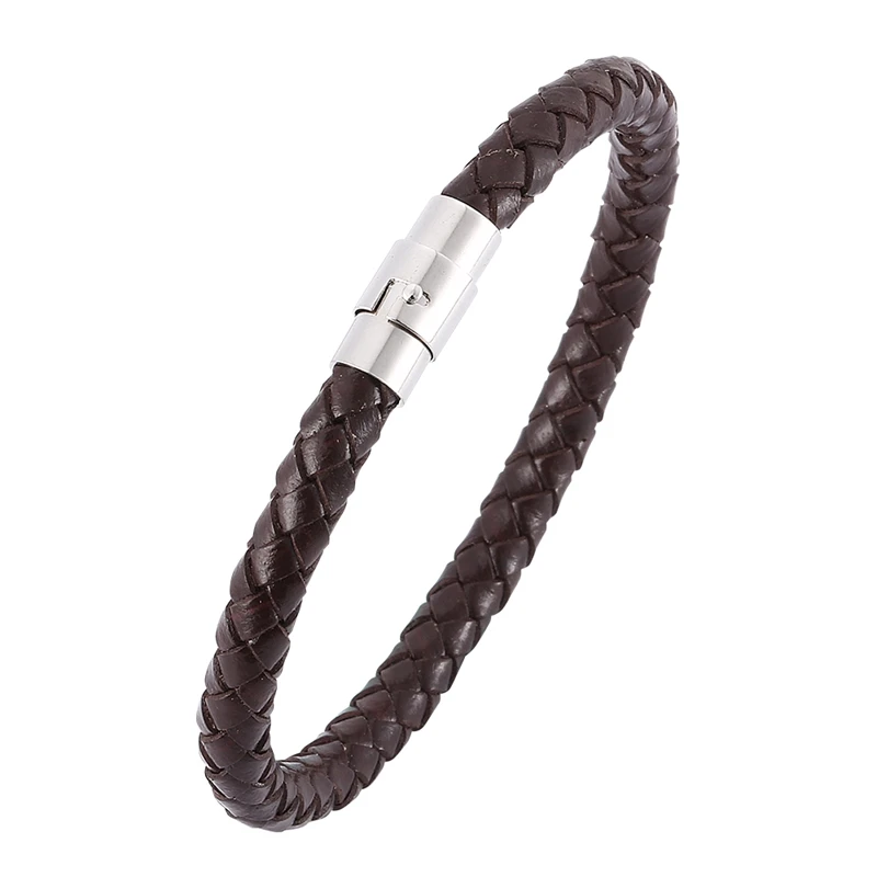 4 цвета классические ювелирные изделия унисекс плетеный кожаный женский браслет Мужская Магнитная стальная пряжка трендовый Кожаный Браслет Подарки PS0029