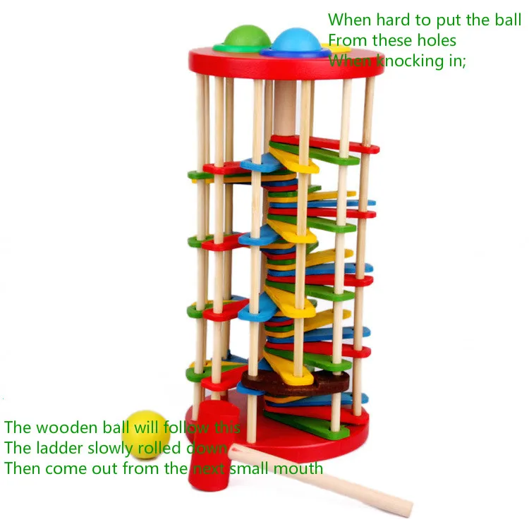 Wooden Children's Puzzle Knocking Ball Ladder Color Table Rolling Falling Baby Hands-on Toy |