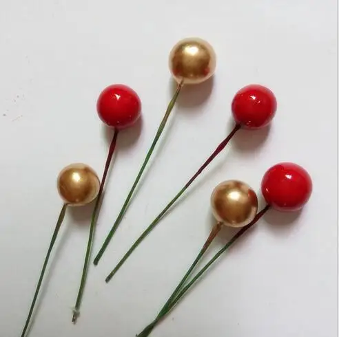 

100 pcs pack Mini Fake Fruit Small Berries Artificial Flower red gold silver cherry Stamen Pearlized Wedding Christmas Decorativ