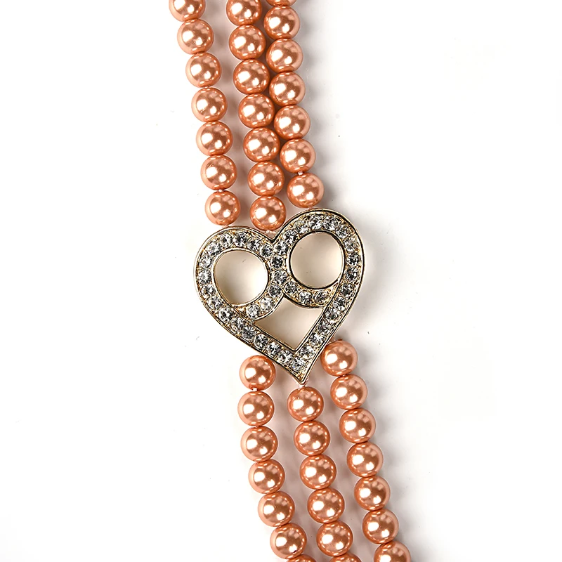 Orange Multi-tiered Imitation Pearls 8mm Three rows Glittering jewelry Necklace 28-32inch gem lovely and naughty H158 | Украшения и