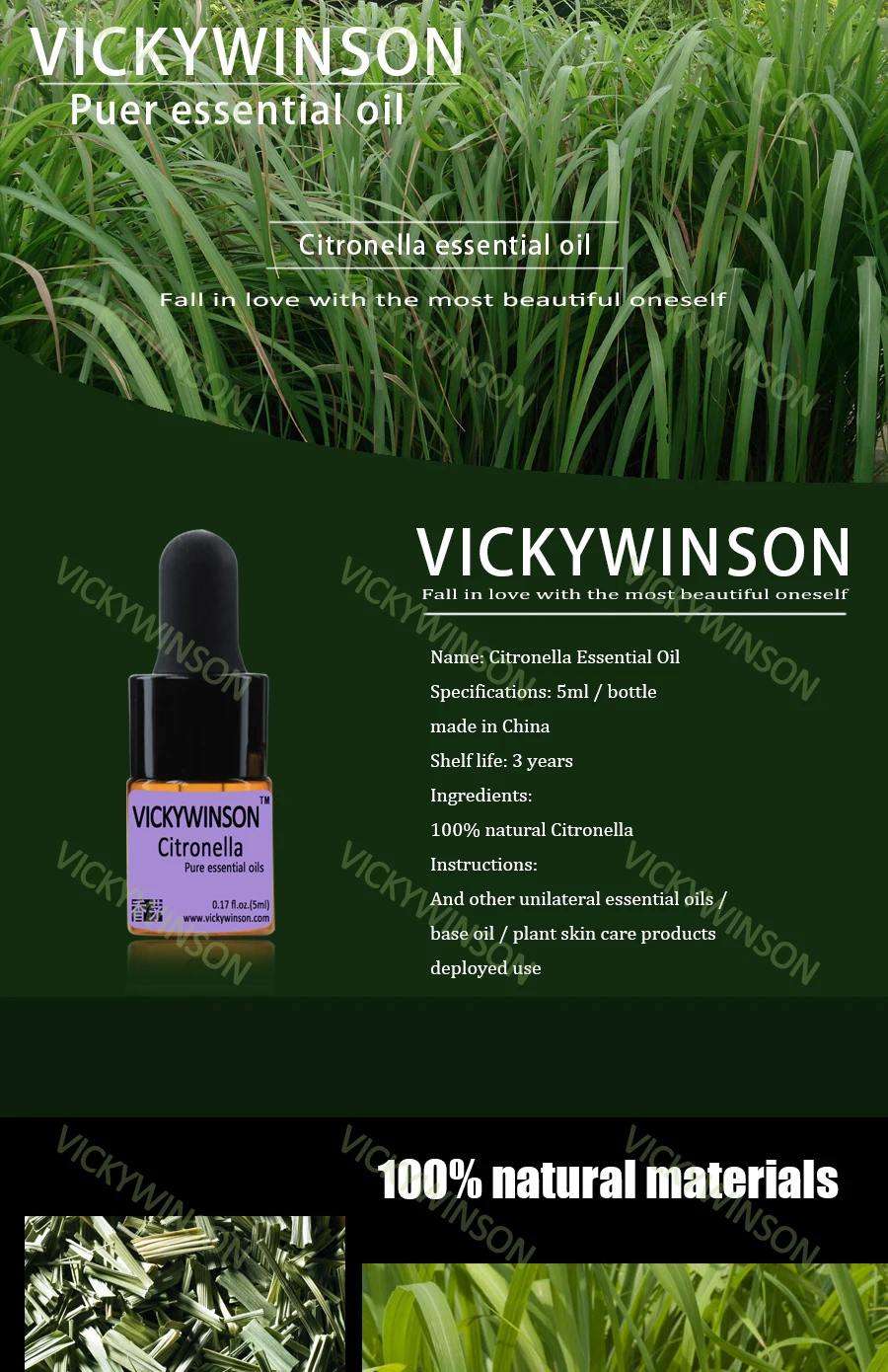 Эфирное масло VICKYWINSON Citronella, 5 мл, лимонный цитронелла, неразбавленные комары, помогает сну, эфирное масло WD47
