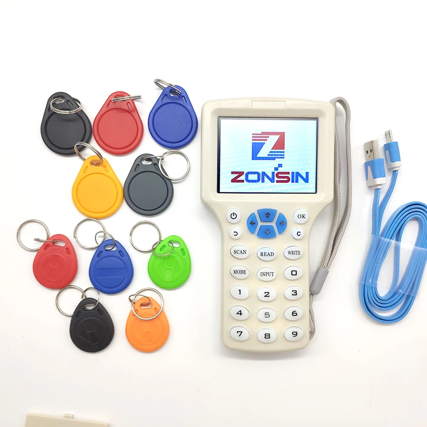 10 частот на английском языке RFID карта Считыватель RFID копировальный аппарат программист Cloner 5 шт. 125 кГц Брелоки+ 5 шт. 13,56 МГц UID брелоки