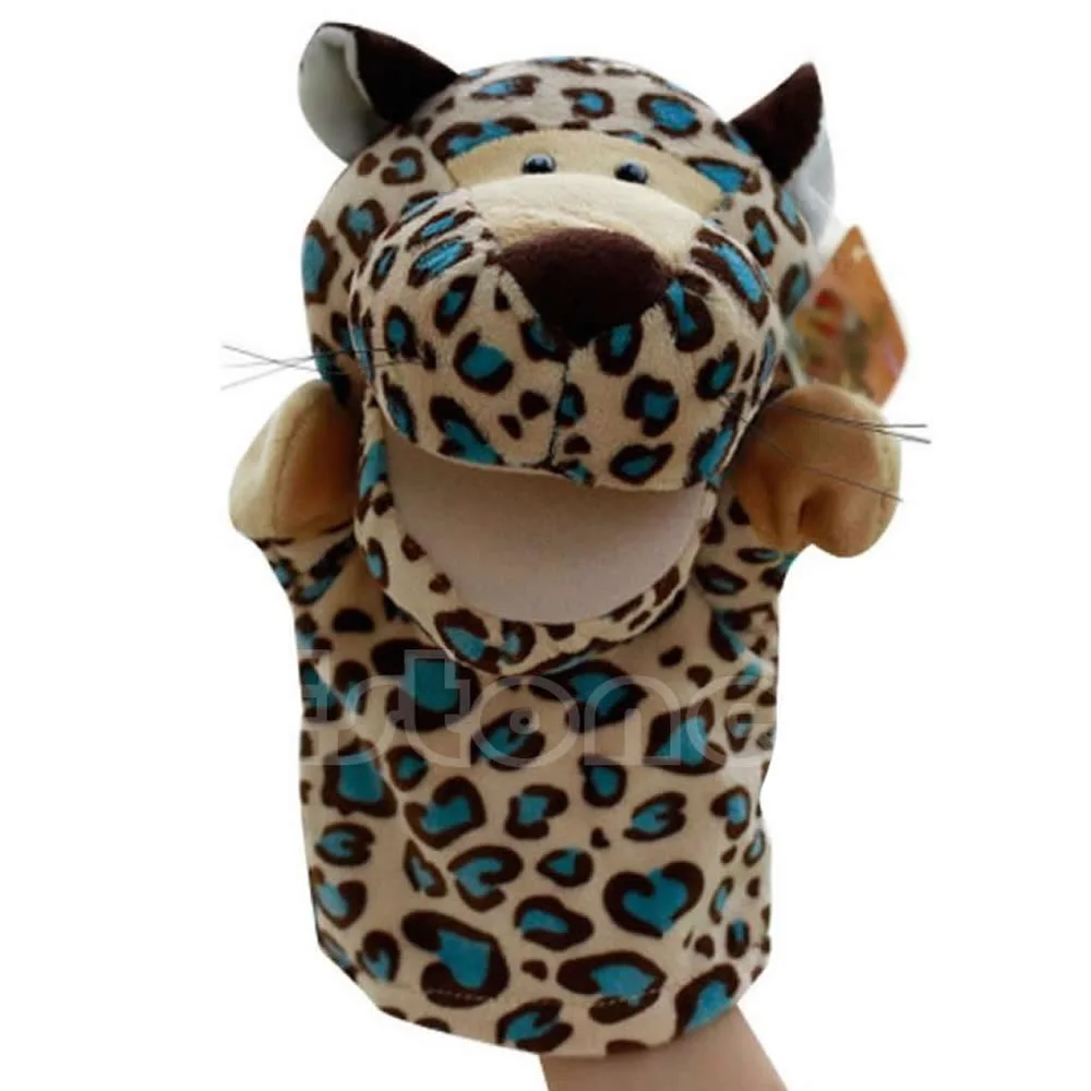 Leopard Детские милые плюшевый велюровый Животные Куклы для театра марионеток шикарные дизайны учебные материалы игрушки - Цвет: Leopard