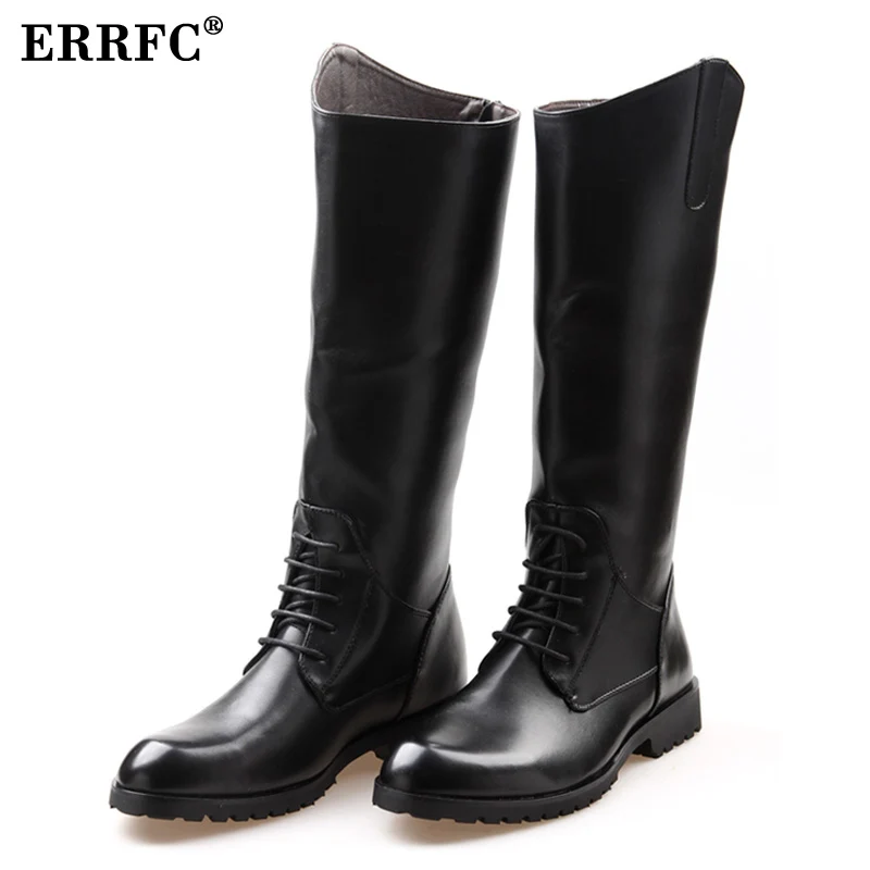 

ERRFC Fashion Designer Black Long Knee Boots Mens Round Toe Cowboy PU Leather Motorcycle Riding Shoes Adult Botas Size 38-45