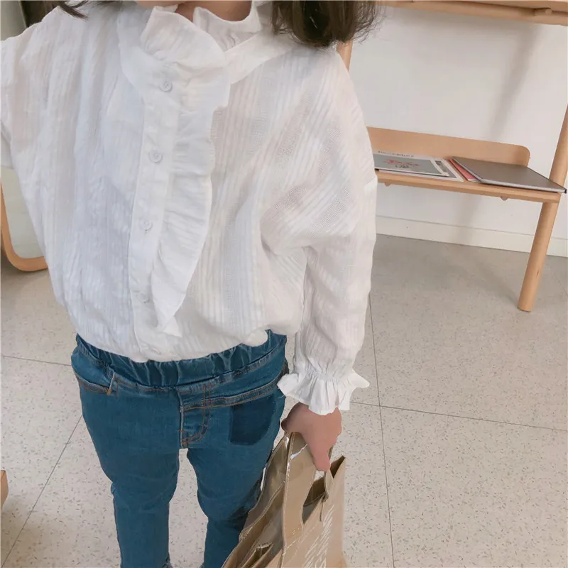 Весенняя Детская школьная белая блузка для девочек топы маленьких детская