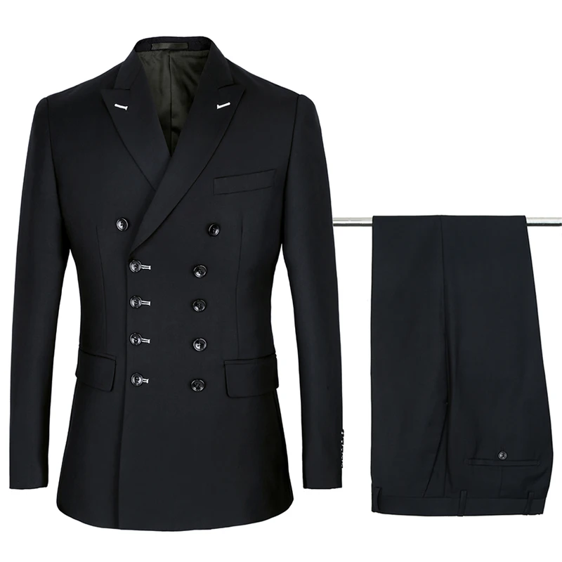 Shenrun мужские костюмы Slim Fit модный костюм двубортный пиковый нагрудный темно-синий черный свадебный костюм для жениха