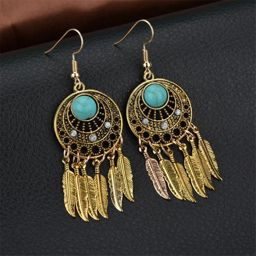 Vintage Silver Hollow Plant Feather Drop Earrings For Women 2018 New Jewelry Bijouterie | Dangle