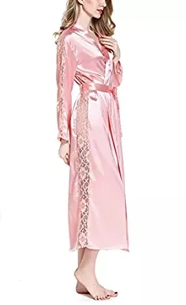 pink Сексуальный кружевной отделкой атласное кимоно; наряд халат для подружки невесты длинная ночная рубашка, одежда для сна, домашний халат для Для женщин 3 вида цветов Доступные размеры - Цвет: pink