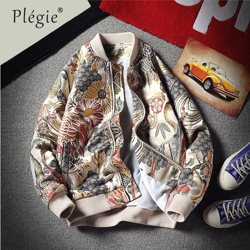 Plegie вышивкой бейсбольная куртка уличной моды 2019 осень зима молния бомбер с 4XL 5XL