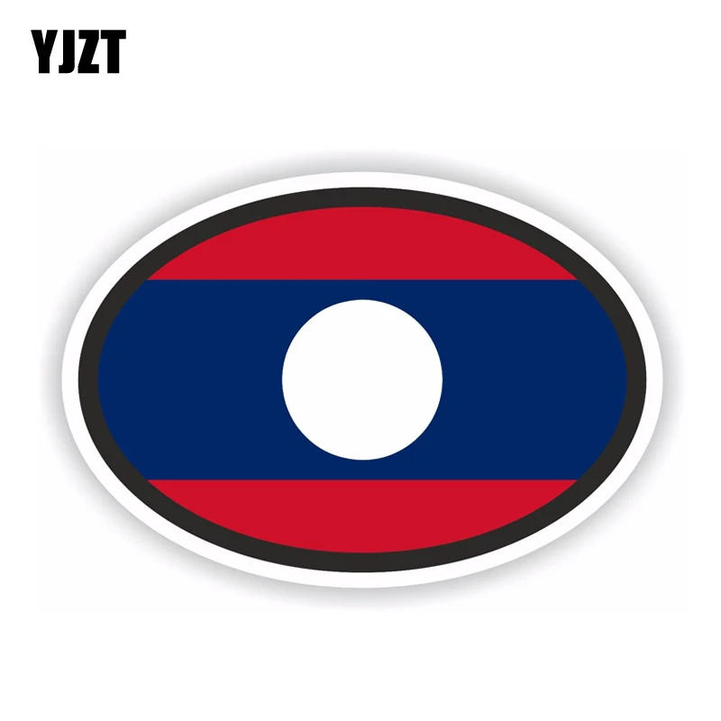 

YJZT, 13,4 см * 8,9 см, креативный лаосский флаг, овальная фотонаклейка из ПВХ 6-1792