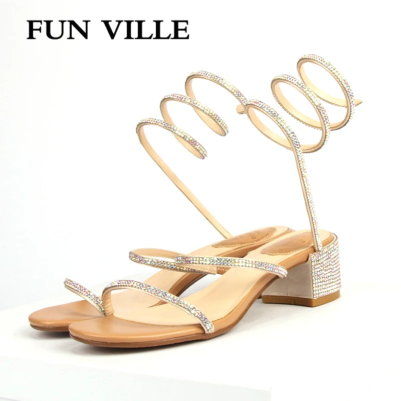 FUN VILLE 2019 New Fashion Summer Sandals Women Sandals Genuine Leather High Heels shoes women Party shoes Open Toe Ladies shoes