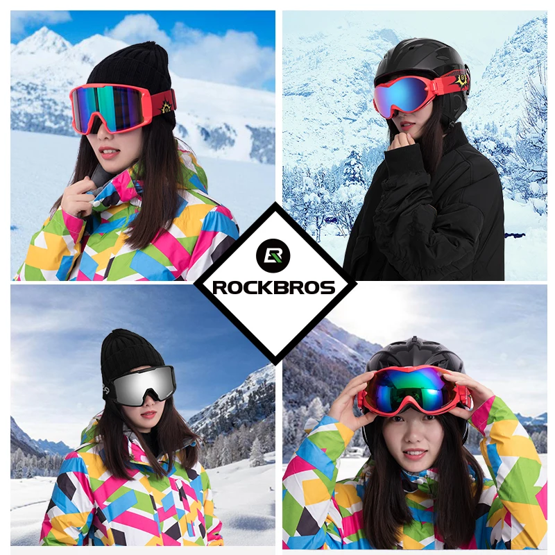 

ROCKBROS Winter Ski Goggles Anti-Fog Glasses Sport Double Layers Snow Skiing UV400 Eyewear Snowboard PC Lens Big Mask Men Women