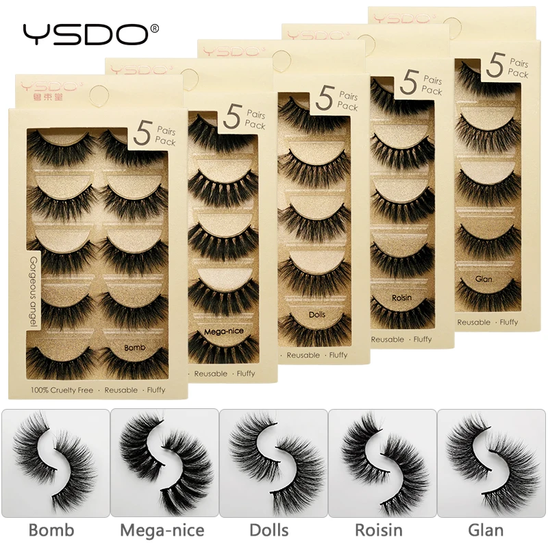 YSDO, 5 пар, ресницы 3d, искусственные норковые ресницы, натуральные ресницы для макияжа, Полоска, ресницы ручной работы,, мягкие норковые ресницы, 3d ресницы