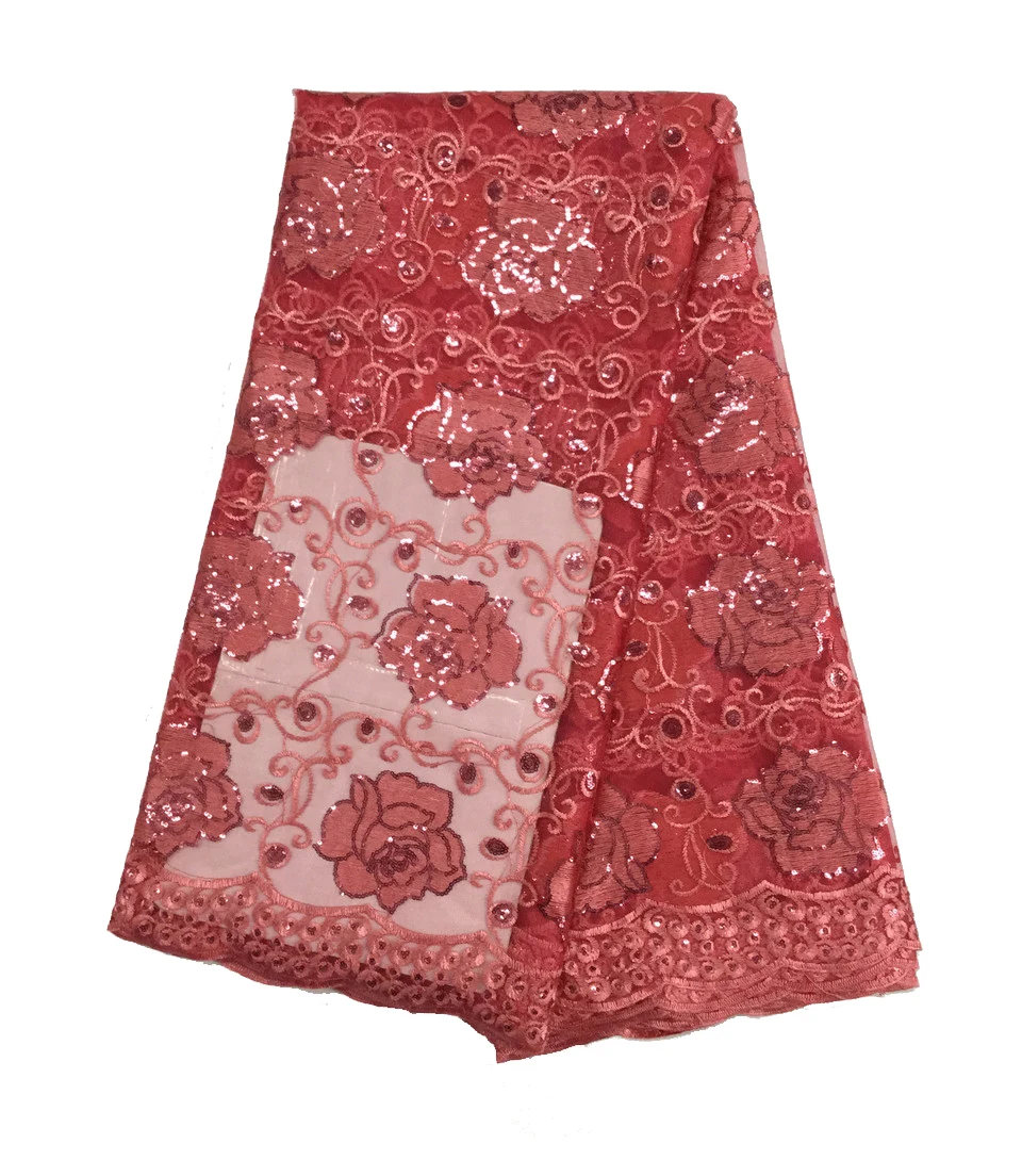 5yards High Quality Flower Sequin Tulle Lace Fushia Pink Embroidered African Dress Fabric pl1012 | Дом и сад