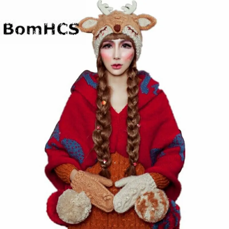 BomHCS Fawn облегающая шапка + перчатки костюм 100% ручной работы вязаная зимняя теплая