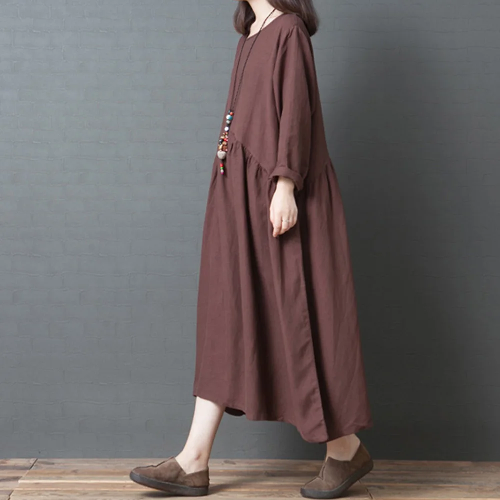 Boho хлопковое льняное платье большие размеры Длинные Макси платья 2020 лето-осень с