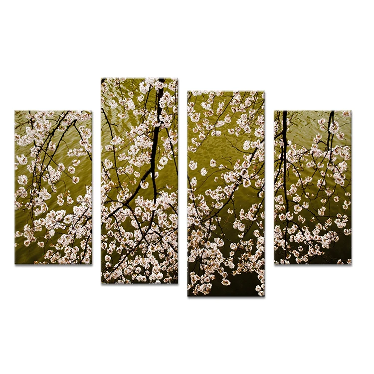4 шт. HD картина маслом вода отражается цветение персика стены Искусство украшение