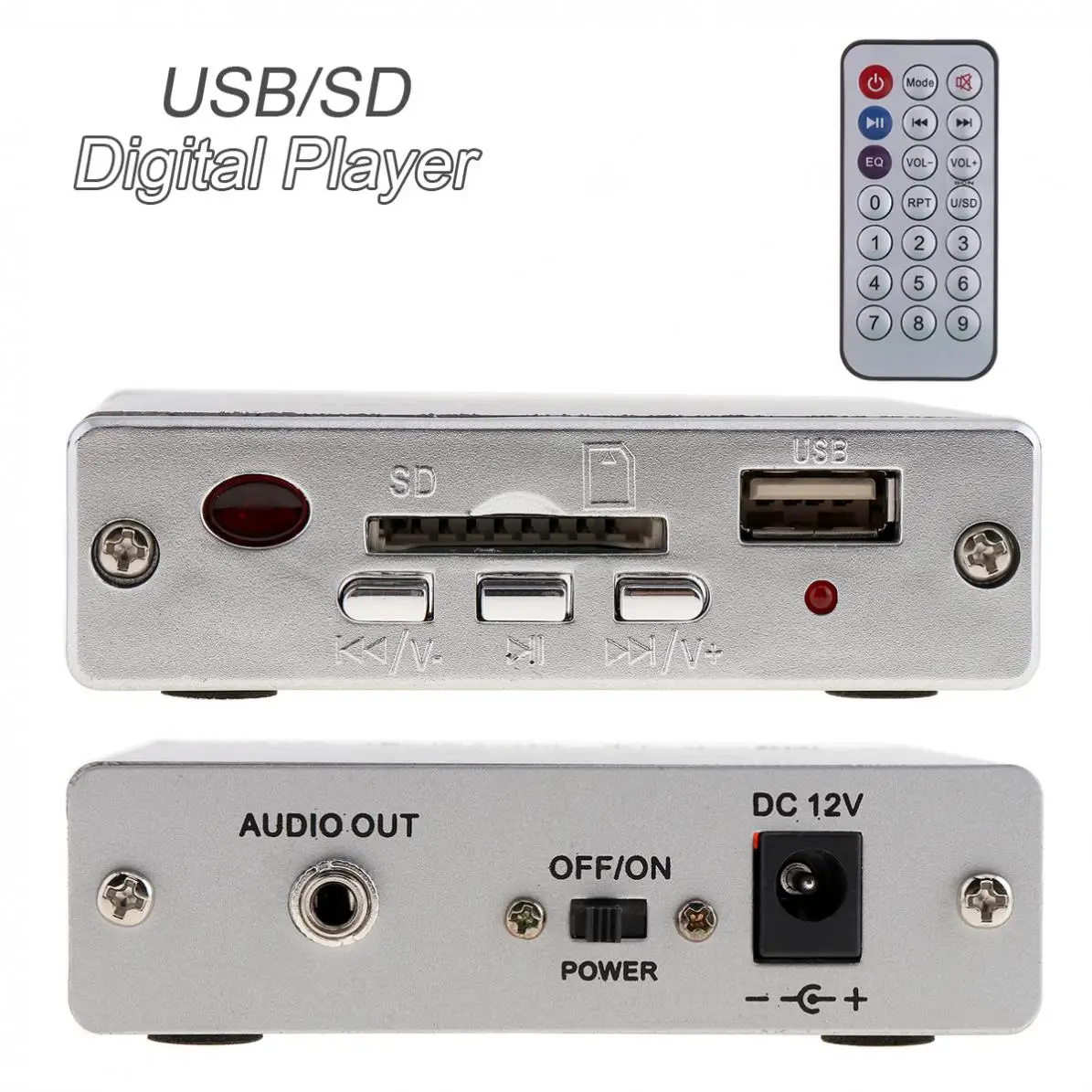 DC12V Car Power Amplifier Audio Player Reader 3-Electronic Keypad Control with Remote Control Support MP3 SD USB