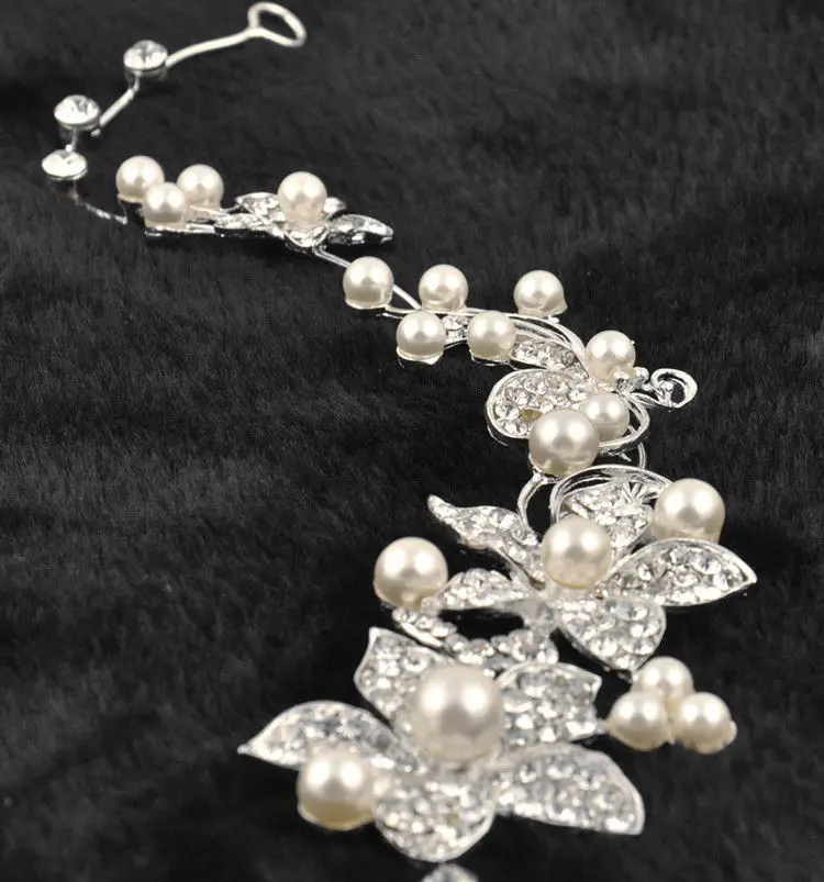 Hot Silver Rhinestone Bridal Wedding Flower Delicate Simulted Pearls Crystal Chic Headband Hair Clip Comb Jewelry | Украшения и