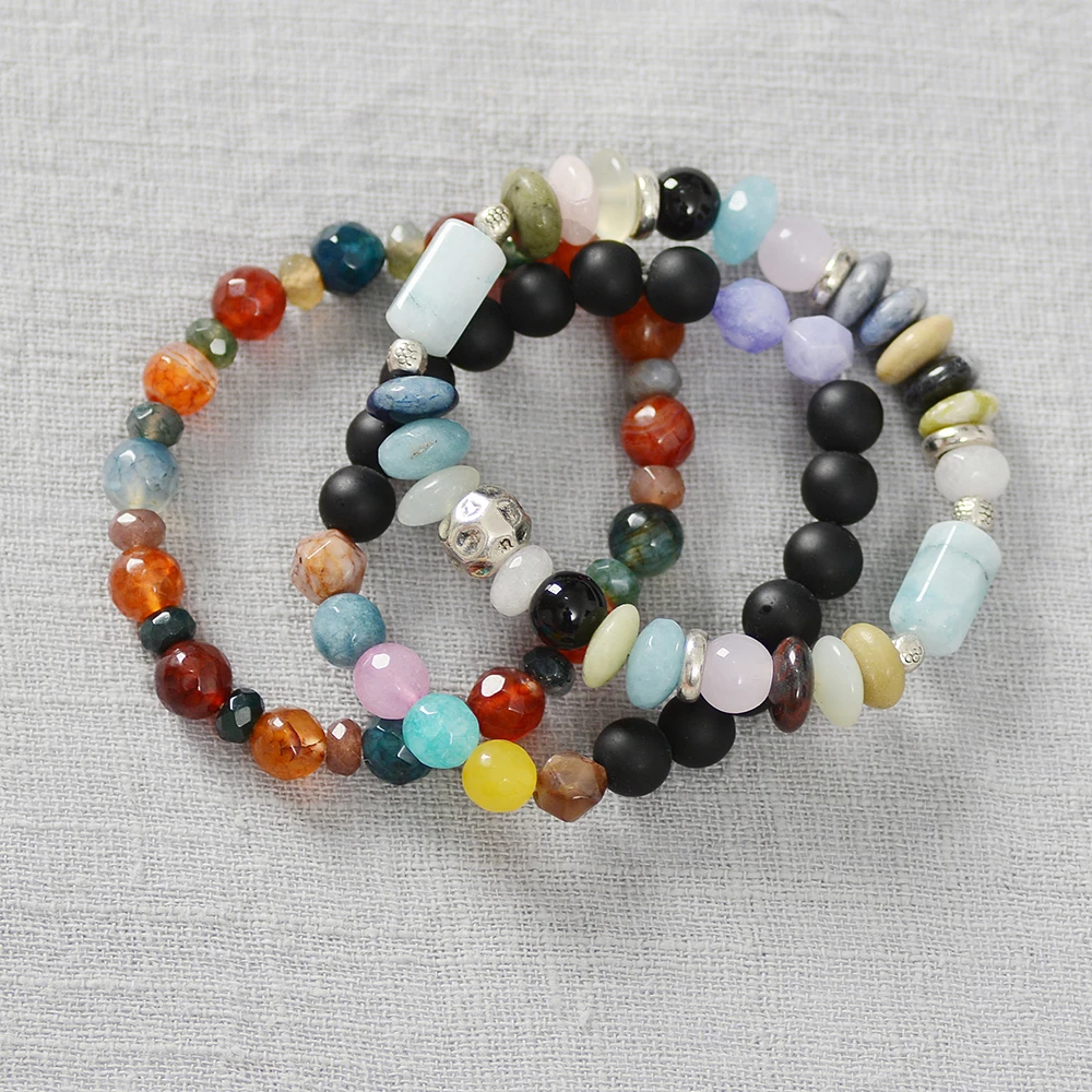 Богемский Браслет на эластичной веревке ручной работы 3 нити уникальные