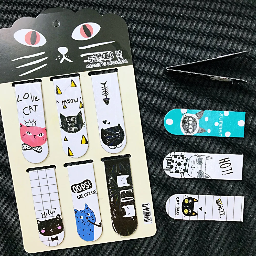 Магнитные книжные маркеры Kawaii Oreo Cat 6 шт./компл. канцелярские принадлежности