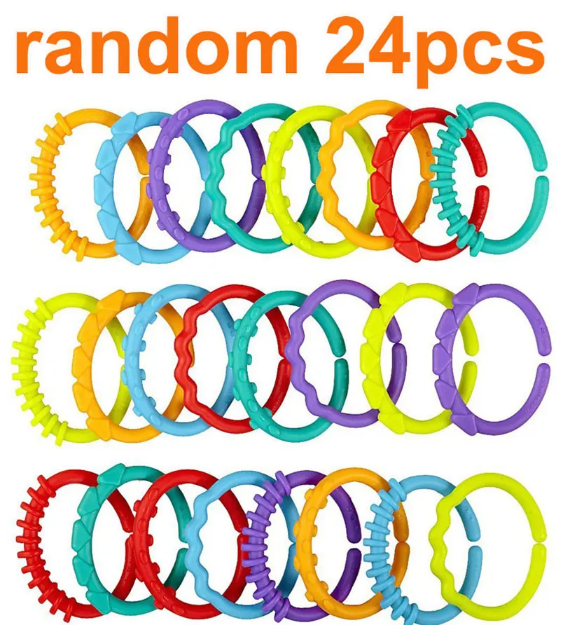 random 24pcs Для новорожденных, для детей, для новорожденных, для укачивания зубов, сцепление с радугой, кольца, цепь, комбинированная погремушка, кровать, коляска, подвесные развивающие игрушки - Цвет: random 24pcs
