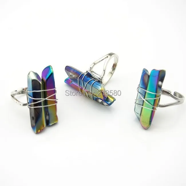 

DR1FF1067S Double Rainbow Crystal Quartz Point Wire Wrapped Ring Silver