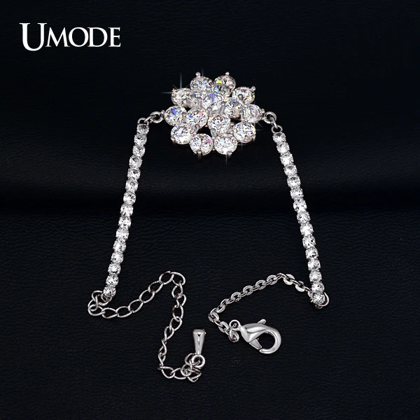 Umode цепь стразами чашки и 16 шт. сверкающие кубического циркония цветок браслет