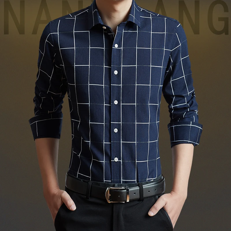 YeddaMavis синяя рубашка модная брендовая мужская одежда Slim Fit для мужчин с длинными