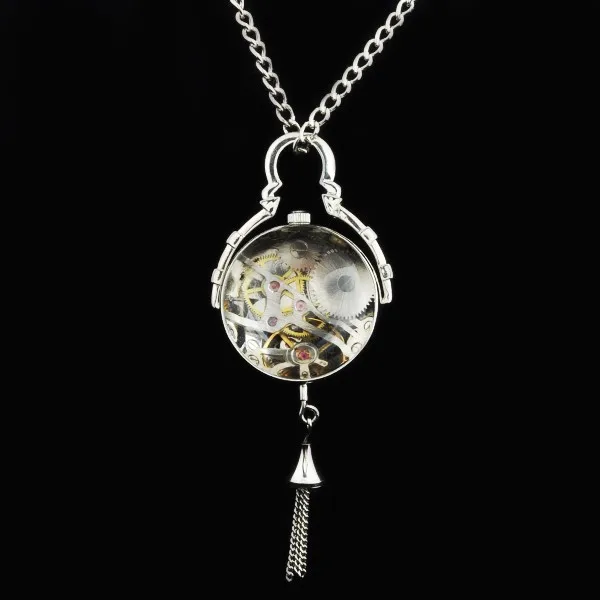 Antique Rolling Ball Design Roman Numerals Automatic Mechanical Pocket Watch Vintage Steampunk Necklace Pendant Fob Chain Clock