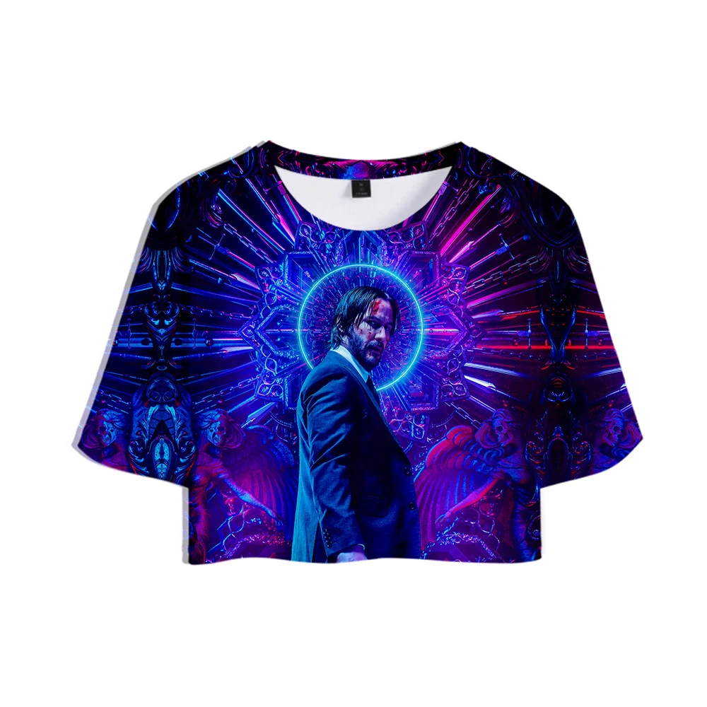 Kpop John Wick 3D женская верхняя Футболка Harajuku открытый пупок T-Shein летние мягкие