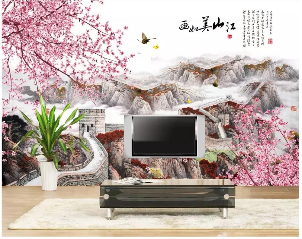 

Custom mural 3d photo wallpaper Chinese ink painting Great Wall Plum Blossom home decor living room wallpaper for wall 3 d