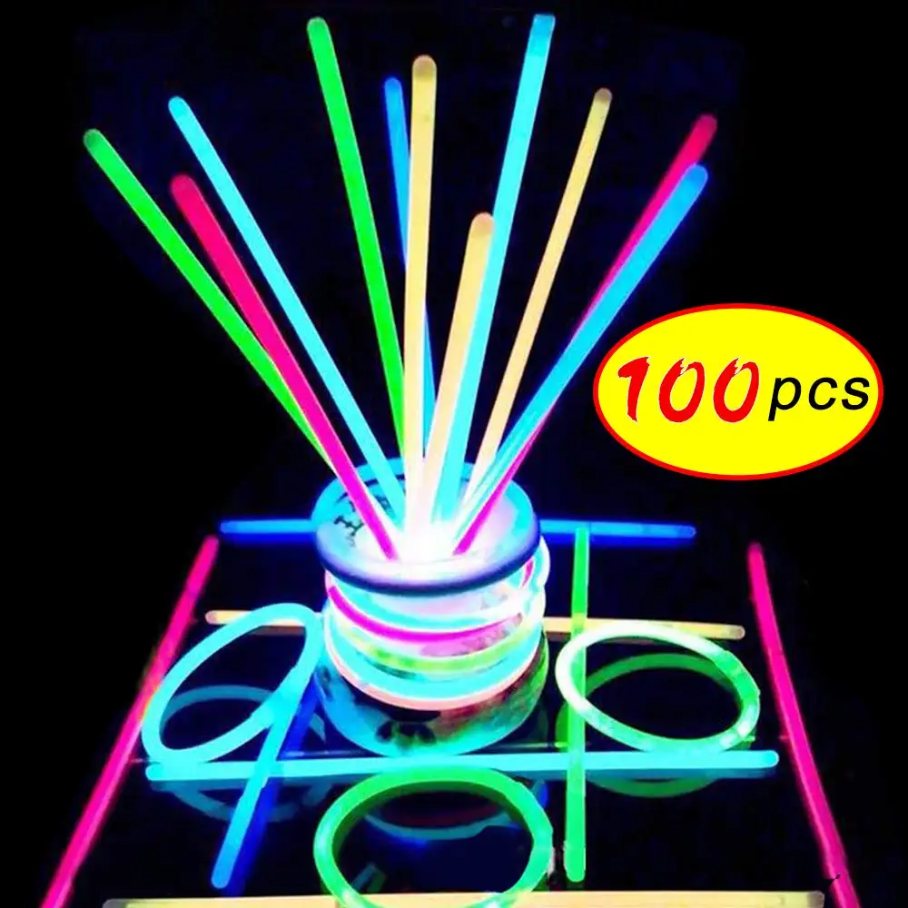 100 шт. вечерние весело ФЛУОРЕСЦЕНТНОЕ свечение светящиеся палочки Браслеты
