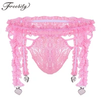 2pcs mens sissy briefs lingerie set ruffled sissy 4 frilly straps heart clips garter belt with bikini g strings briefs underwear