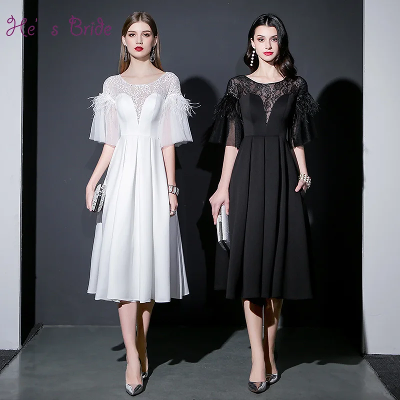 Женское вечернее платье до середины икры He's Bride Элегантное черно белое с