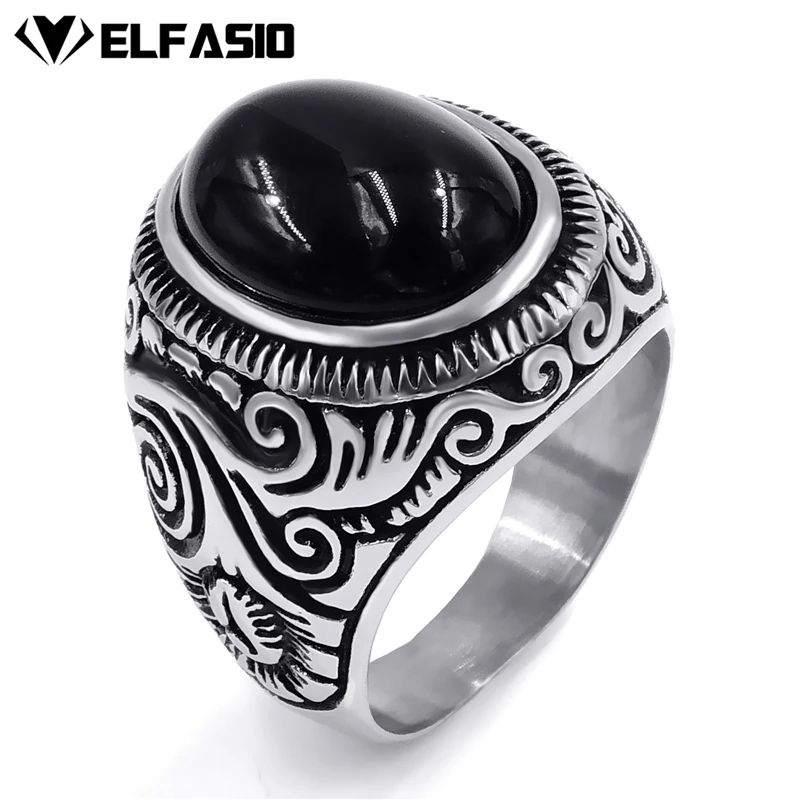 Мужское женское кольцо из нержавеющей стали с натуральным овальным черным
