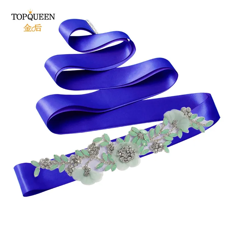 Royal blue TOPQUEEN S419-G, свадебные аксессуары, ремень для свадебного платья, вечерние пояса с цветами, стразы, пояс с бриллиантами для вечернего платья - Цвет: Royal blue