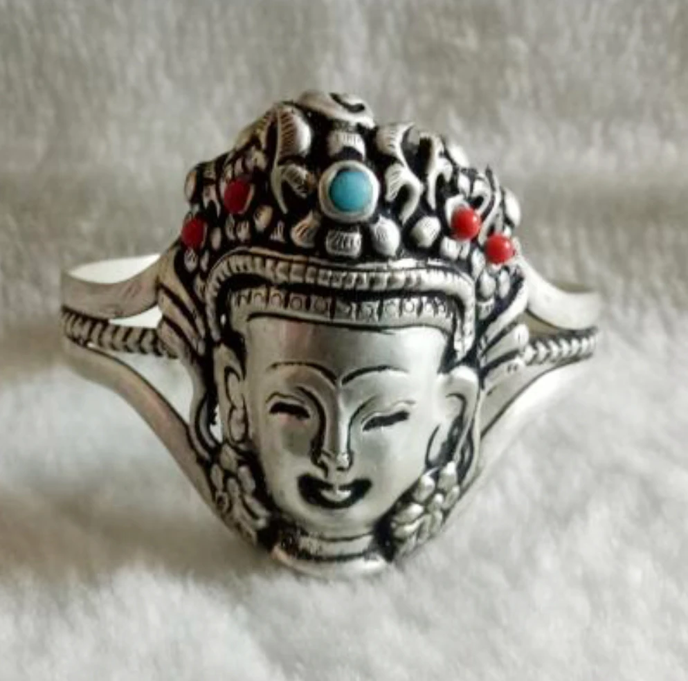 

hot sell new - Wholesale Handcrafted Tibetan silver turquoises or coral Buddism bracelet cuff shipping free